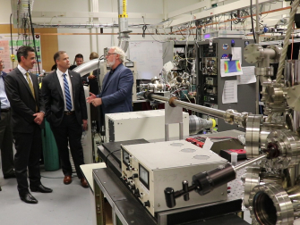A NASA delegation led by Administrator Jim Bridenstine visited Thom Orlando’s REVEALS research lab July 31, 2019. (Photo by Renay San Miguel)